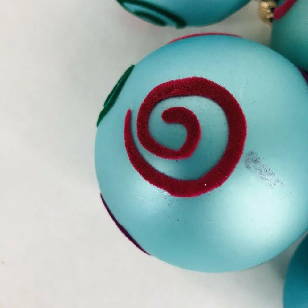 Christmas By Krebs‎ Glass Ornaments Turquoise Blue With Flock Design 4 In Box